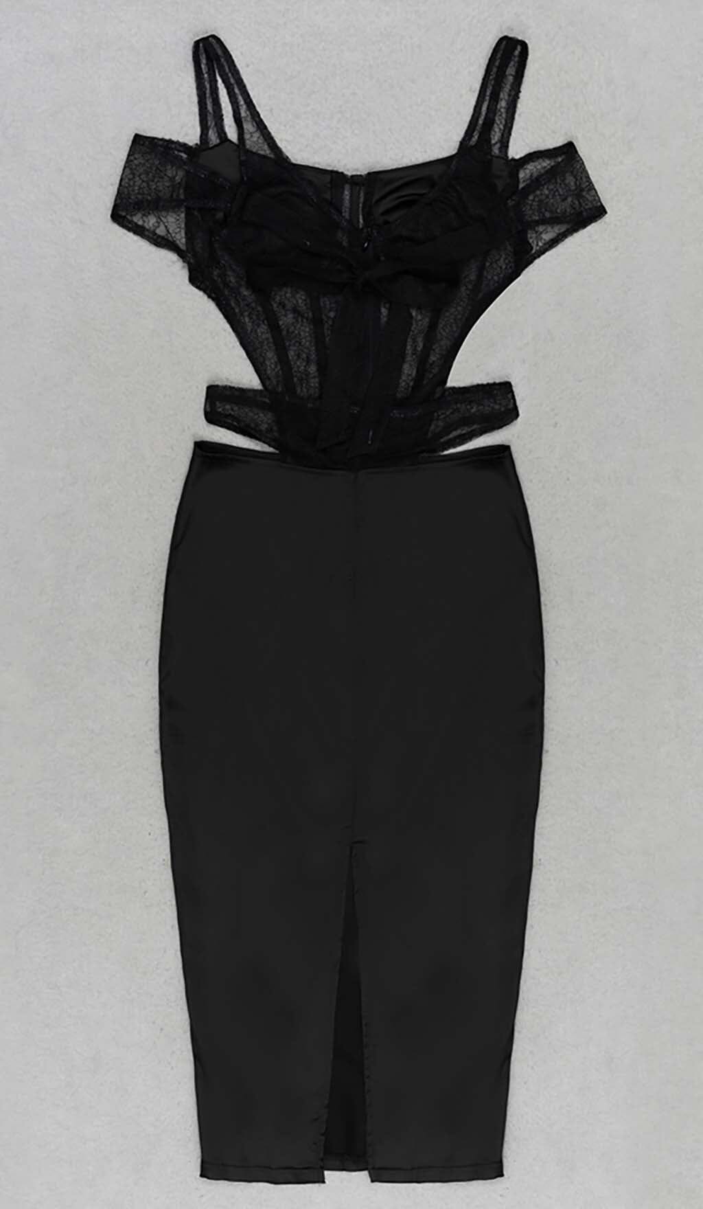 Cutout Corset Lace Midi Dress In Black