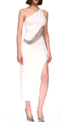 Cutout CrystalS High-Low Dress In White