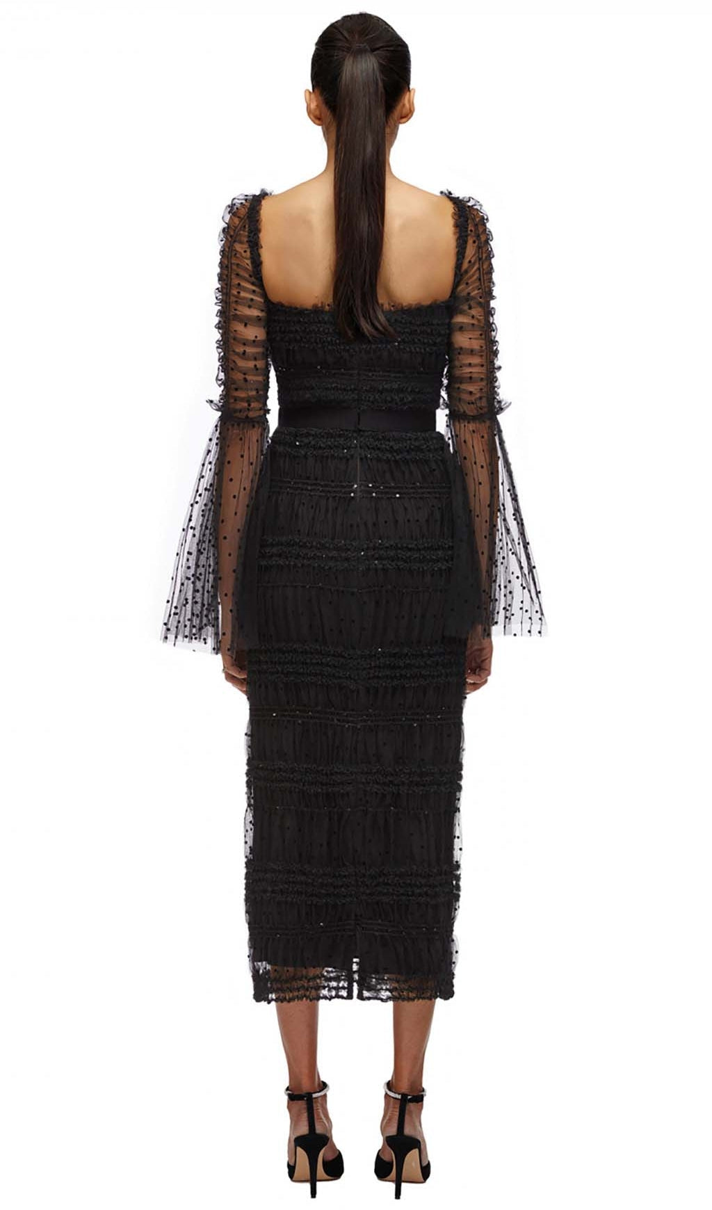 Dot Mesh Midi Dress In Black