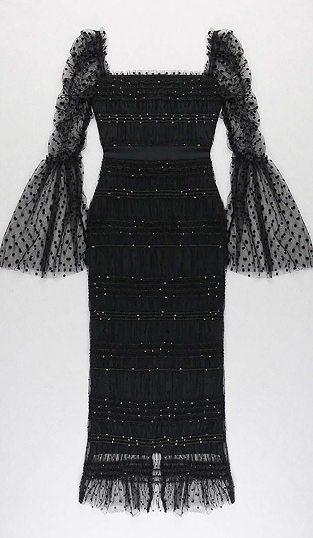 Dot Mesh Midi Dress In Black