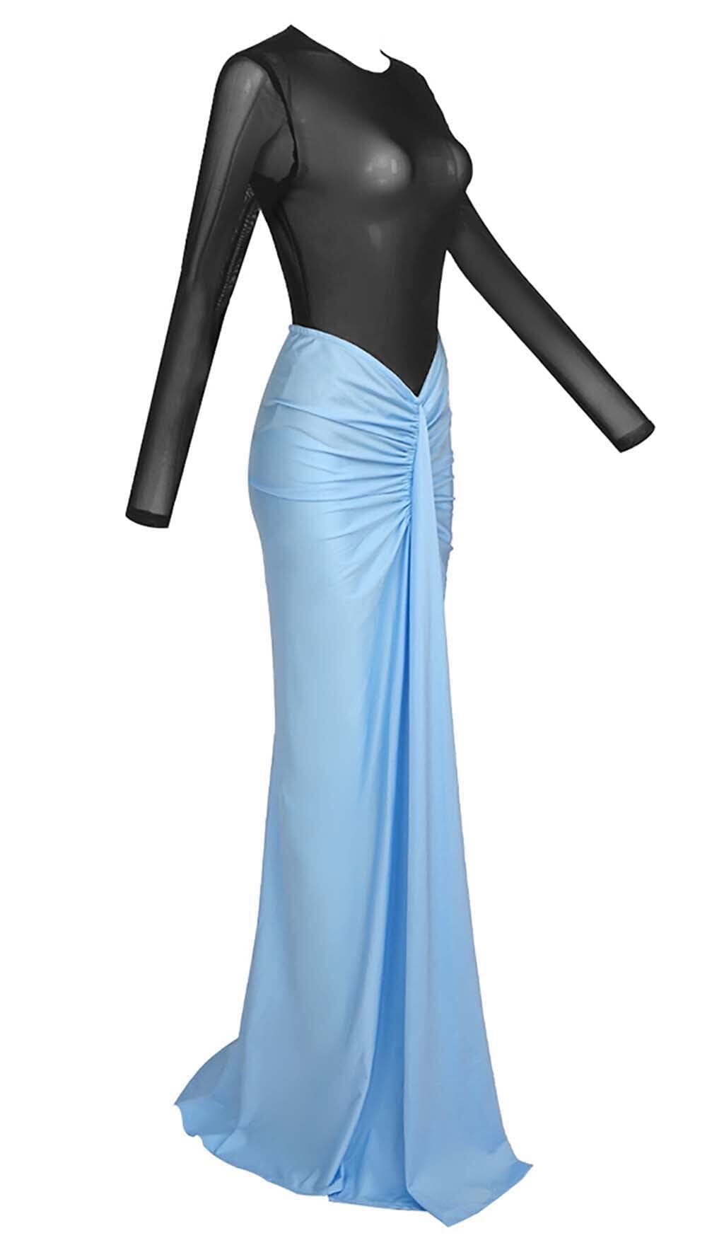 DropPed Waist Ruched Maxi Dress In Blue