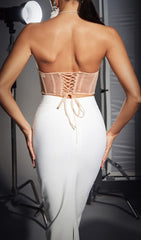 Shell Mesh Lace UP Corset Top In Beige