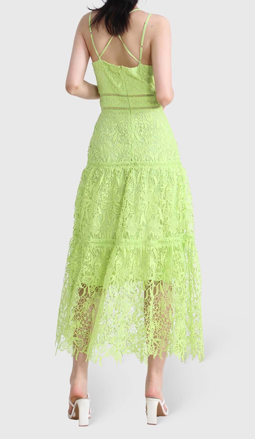 Embroidery Strappy Midi Dress In Green