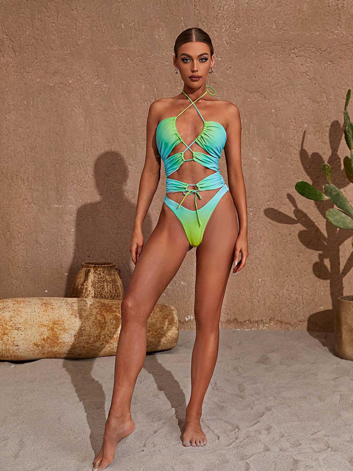 Cutout One Piece Swimsuit In Green