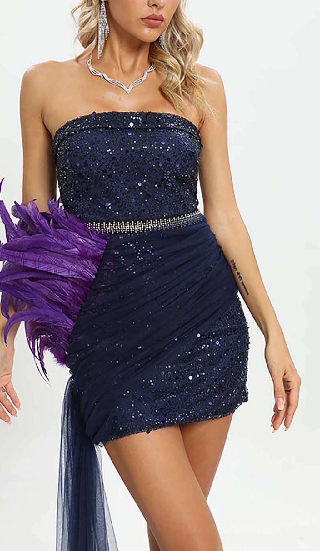 FeaTher Sequin Midi Dress In Purple