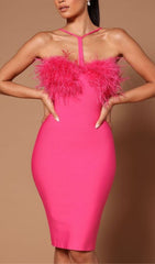 FeaTher Halter Mini Dress In Pink