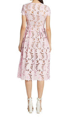 Floral Lace Embroidered Midi Dress In Pink