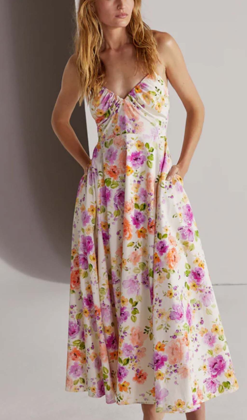 Floral Halter Midi Dress In Pink