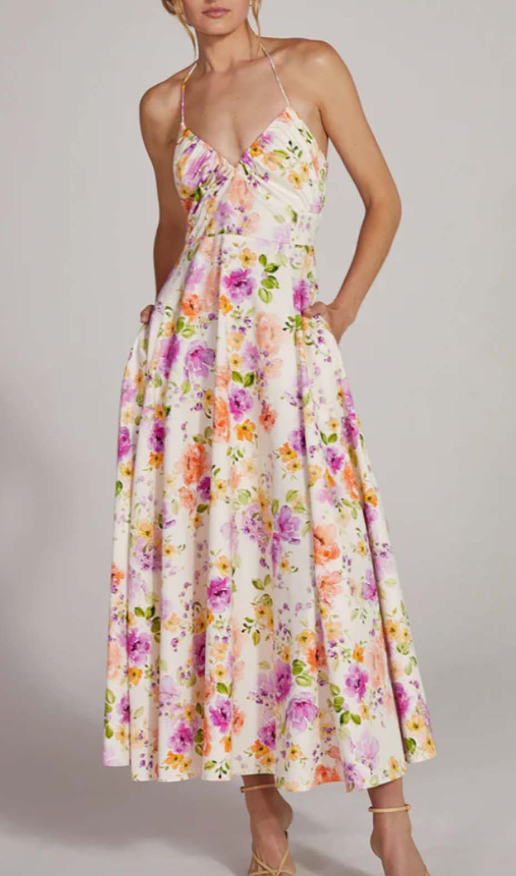 Floral Halter Midi Dress In Pink