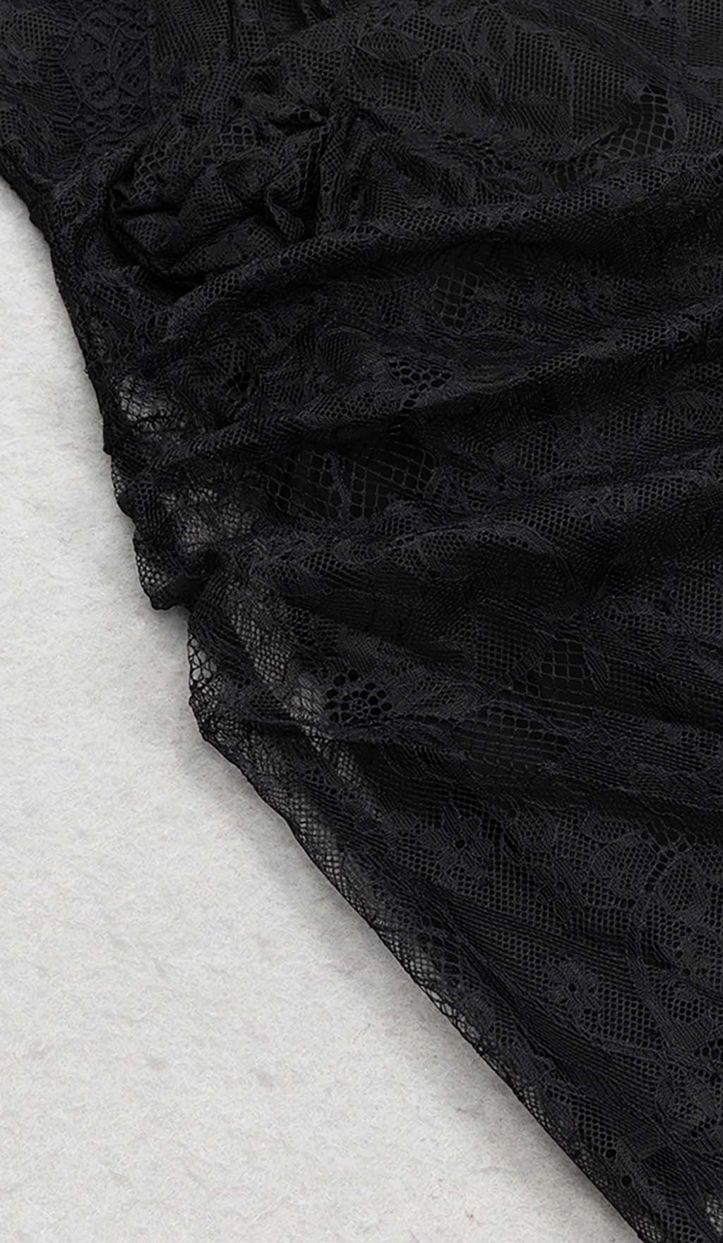 Flower Applique Lace Midi Dress In Black