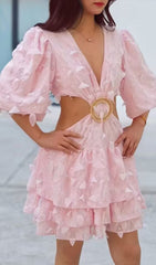 FRILL Cutout Trim Mini Dress In Pink