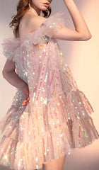 Halter Sequins Mini Dress In Pink