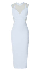 High Neck Mesh Midi Dress In Light Blue