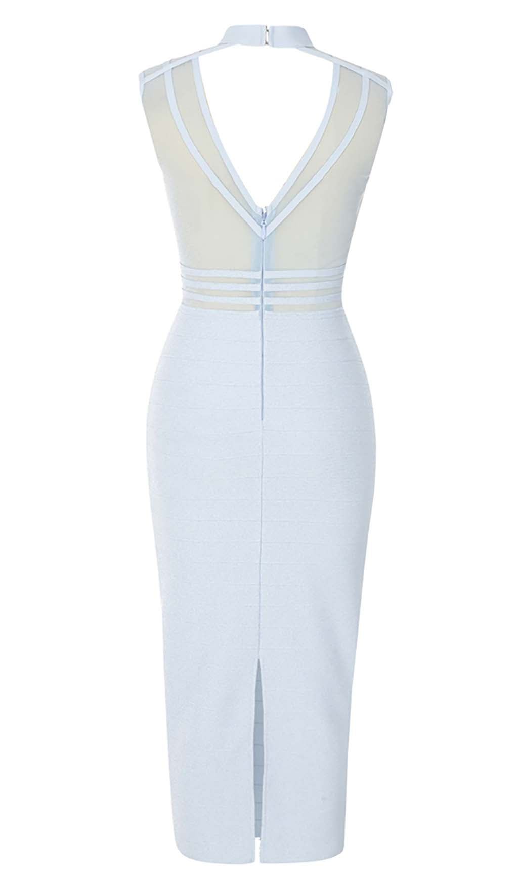 High Neck Mesh Midi Dress In Light Blue