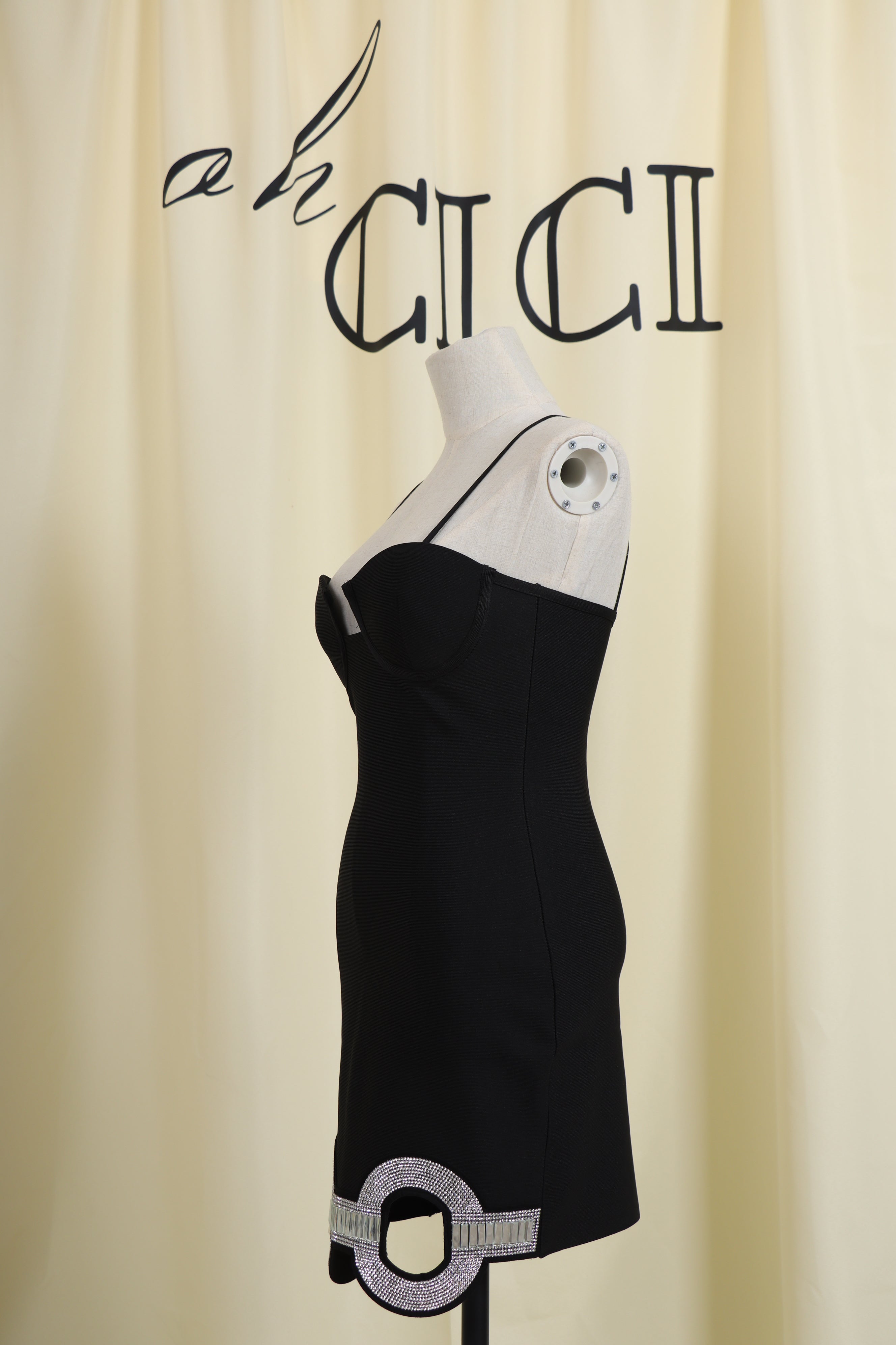 Black Crystal Bandage Mini Dress