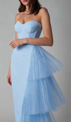 Mesh Stitched Dress In Light Blue