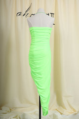 Green Halter Ruched Midi Dress