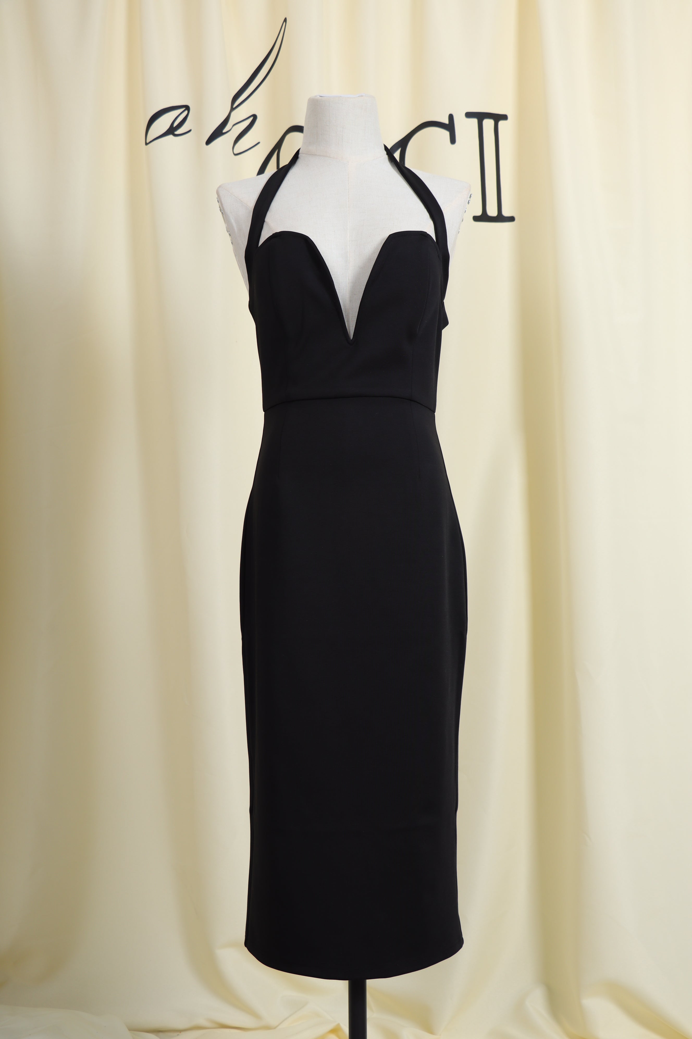 Black V-Neck Halter Midi Dress – Krzno