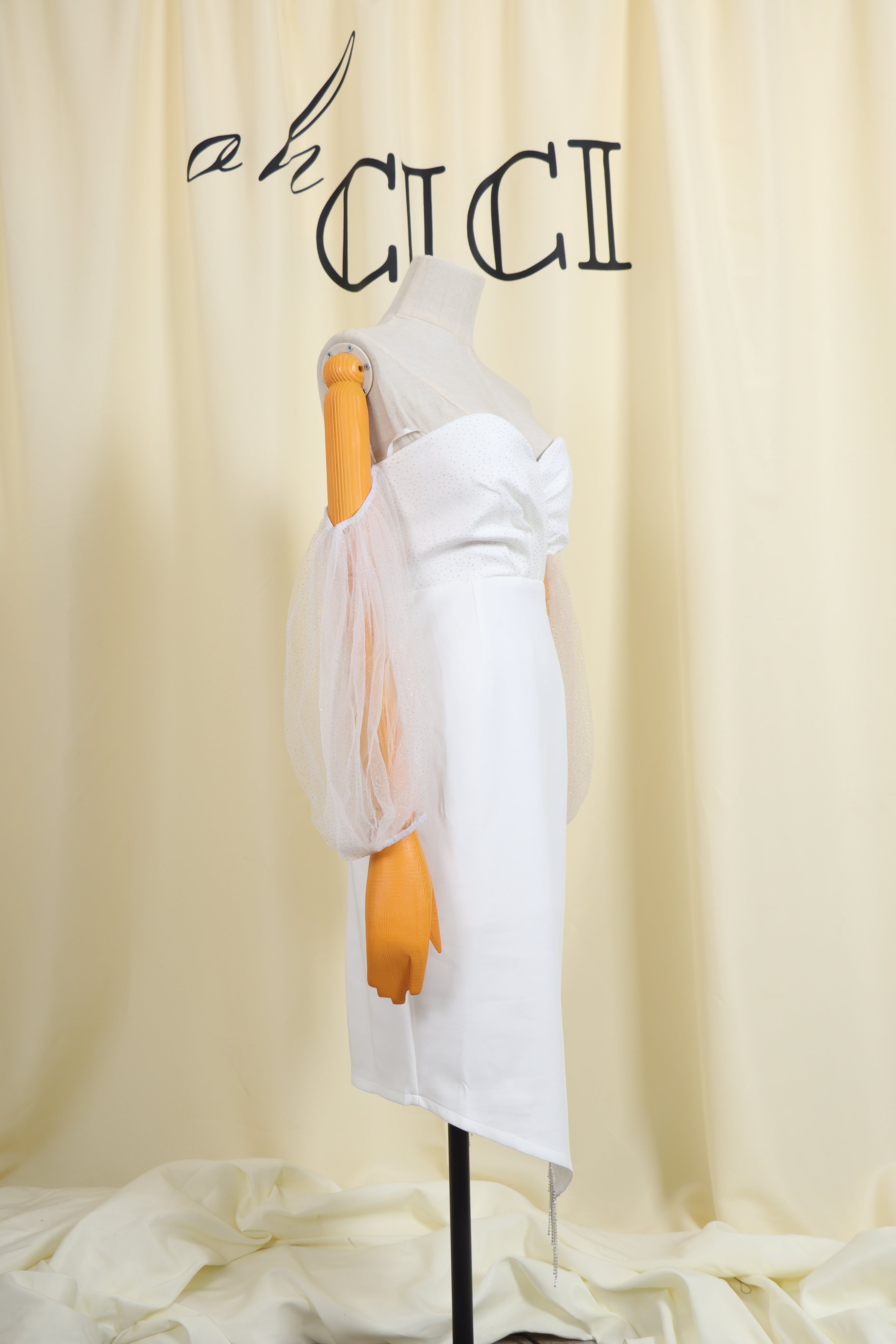 White Off Shoulder Midi Bandage Dress