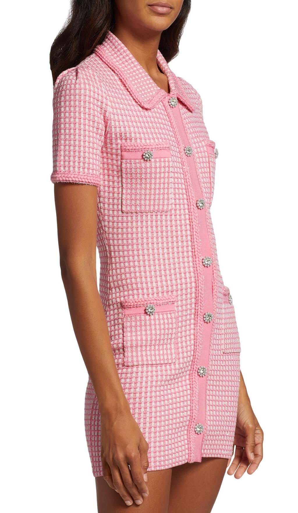 Knitted Button Mini Dress In Pink