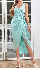 Knot Side Satin Midi Dress In Mint