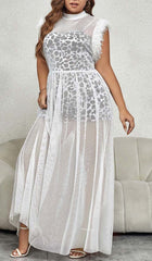 Leopard Mesh Maxi Dress In White