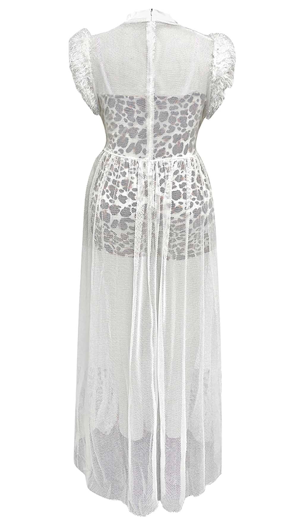 Leopard Mesh Maxi Dress In White