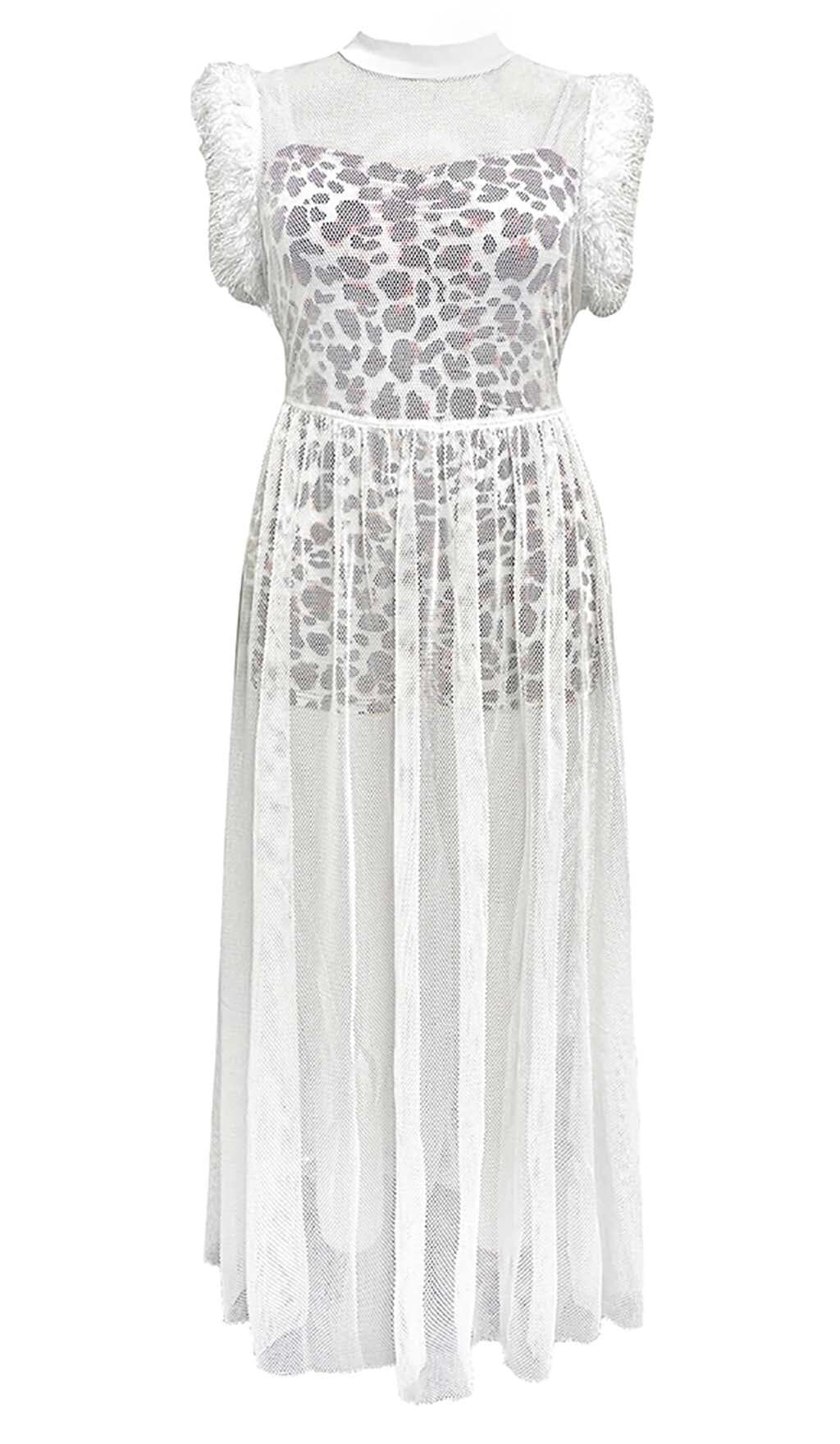 Leopard Mesh Maxi Dress In White