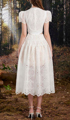 Cut Out Lace Detail Midi Dress In White