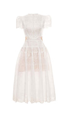 Cut Out Lace Detail Midi Dress In White