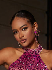 Crystal Flower Earrings In Pink