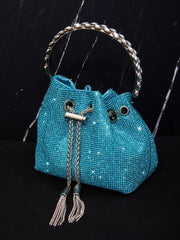Crystal EmbelliShed BUCKET Bag In Blue