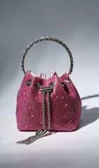 Crystal EmbelliShed BUCKET Bag In Hot Pink