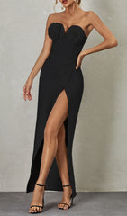 Strapless Flower Split Bandage Dress In Black