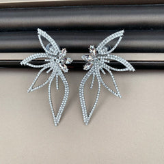 Crystal Flower Earrings In Silver