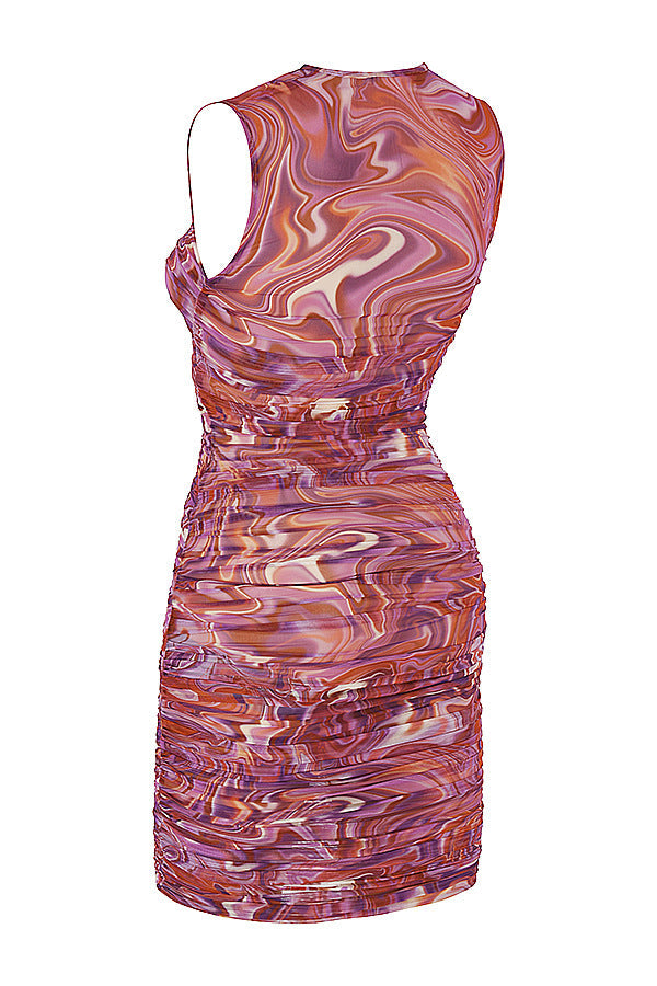 Purple SWIRL Strapless Ruched Midi Dress