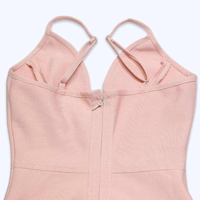 Blush Deep V Neck Bandage Midi Dress