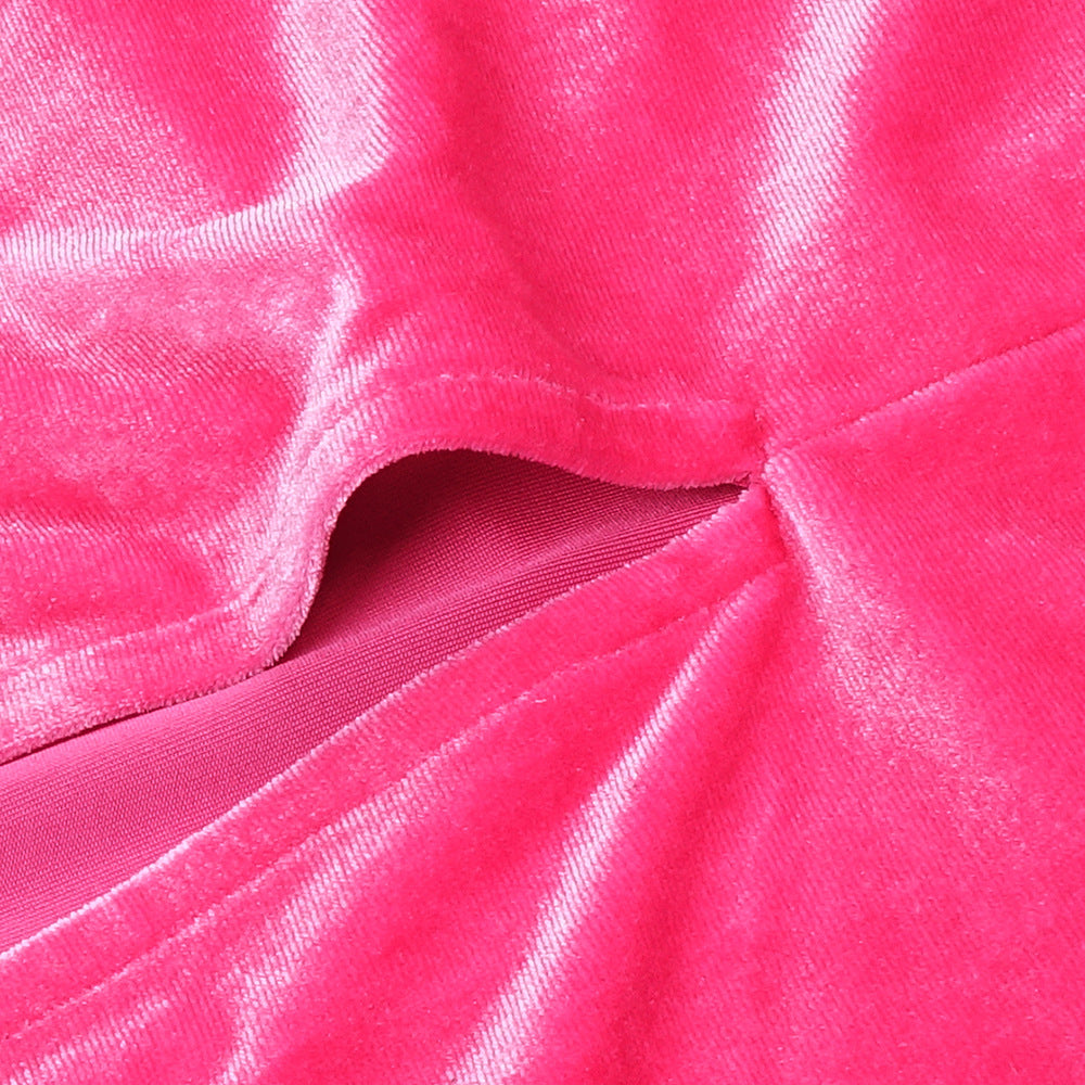 Pink Velcet Strapless Cross Knot Maxi Dress