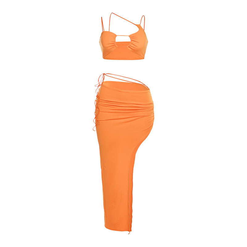 Cutout Asymmetric Skirt Set