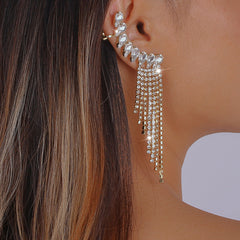 Gold Rhinestone Tassel Geometric Earrings