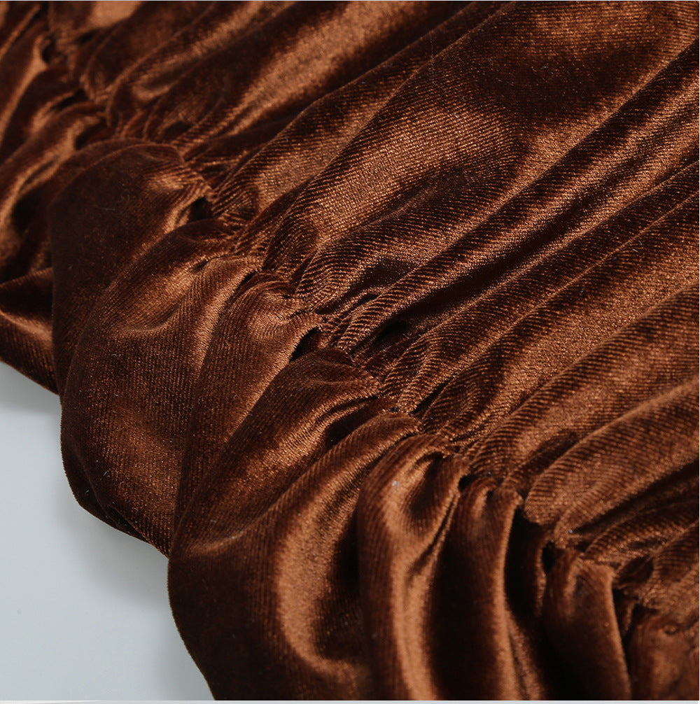 Brown Off Shoulder Velvet Midi Dress