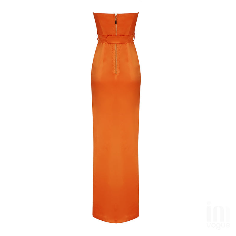 LAURA Satin Slit Maxi Dress