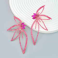 Crystal Flower Earrings In Pink