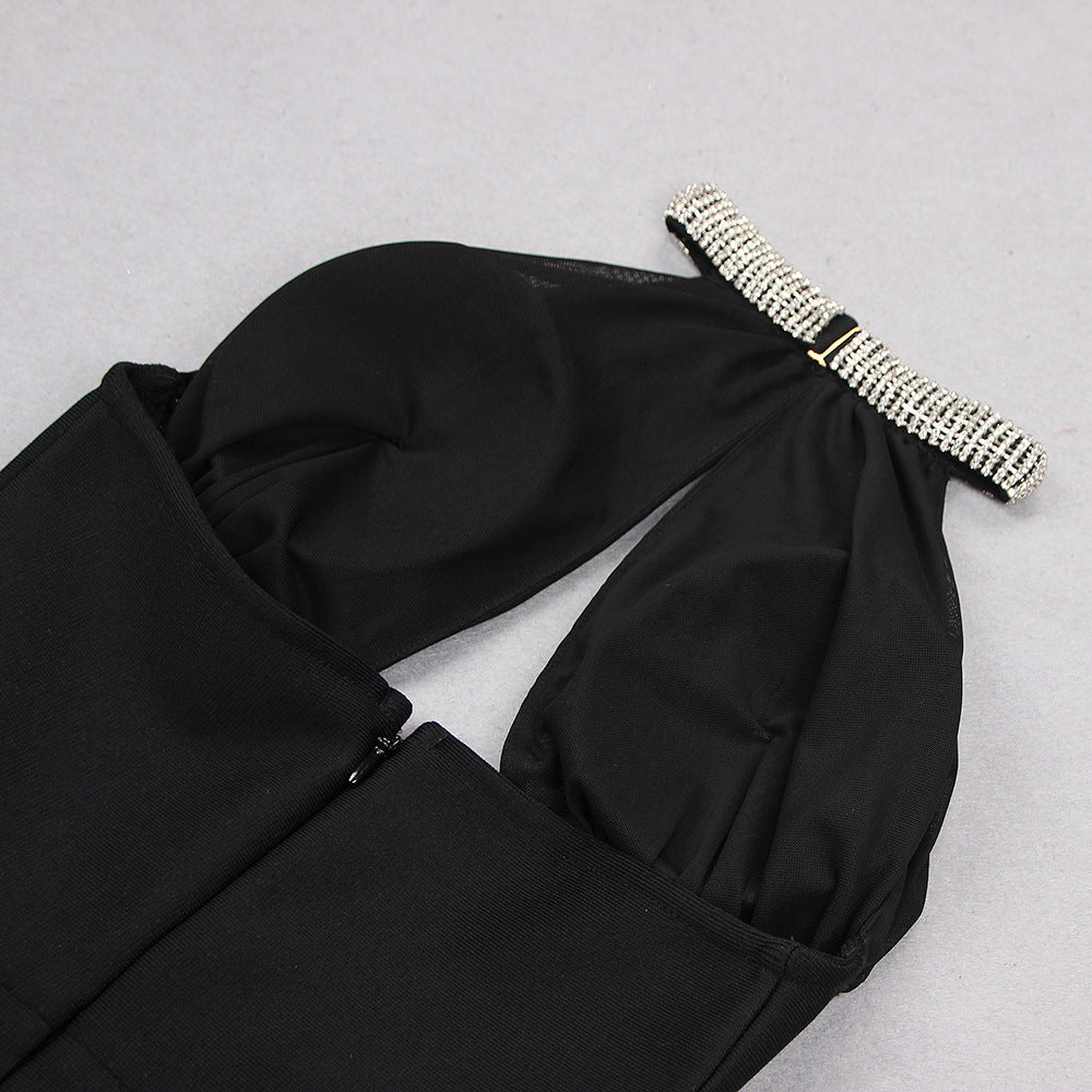 Crystal Hollow Backless Midi Bandage Dress