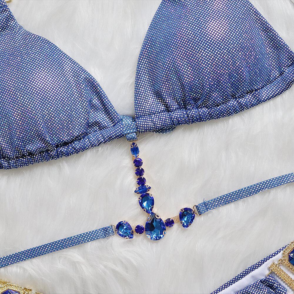 Crystal Sparkle Bikini Two Piece Set In Blue