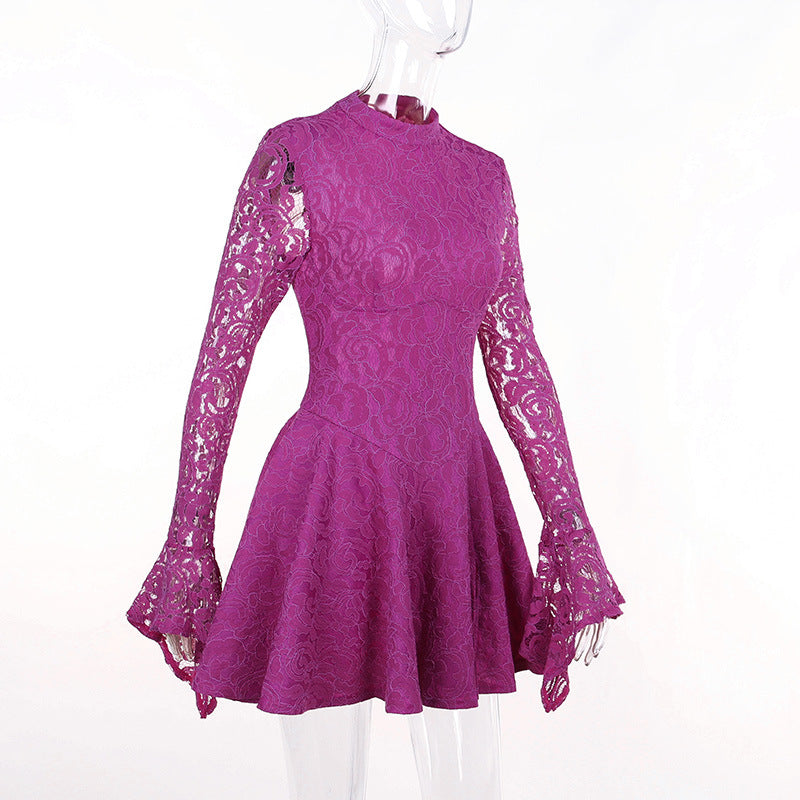 Long Sleeve Hollow Lace Dress