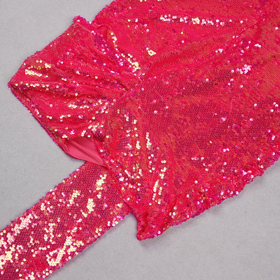 Rose Red Sequin One Shoulder Mini Dress