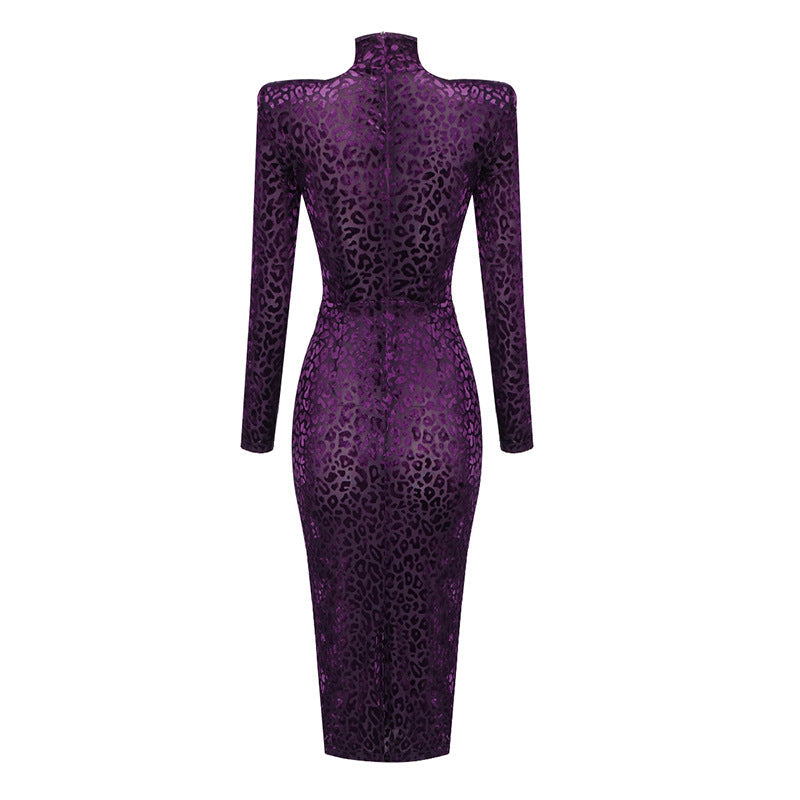 MANOT Purple Leopard Midi Dress