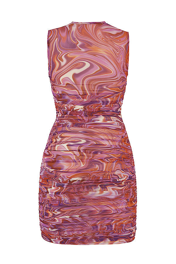 Purple SWIRL Strapless Ruched Midi Dress