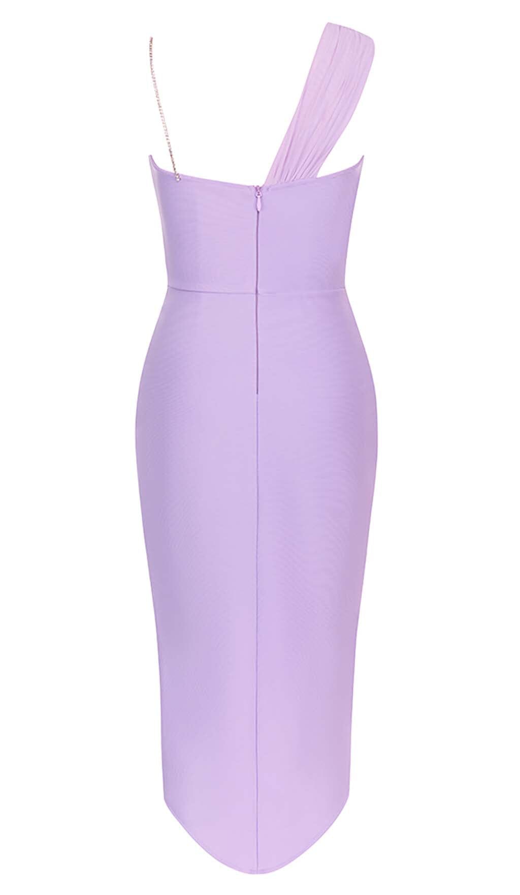 One Shoulder Thigh Slit Midi Dress In Lilac